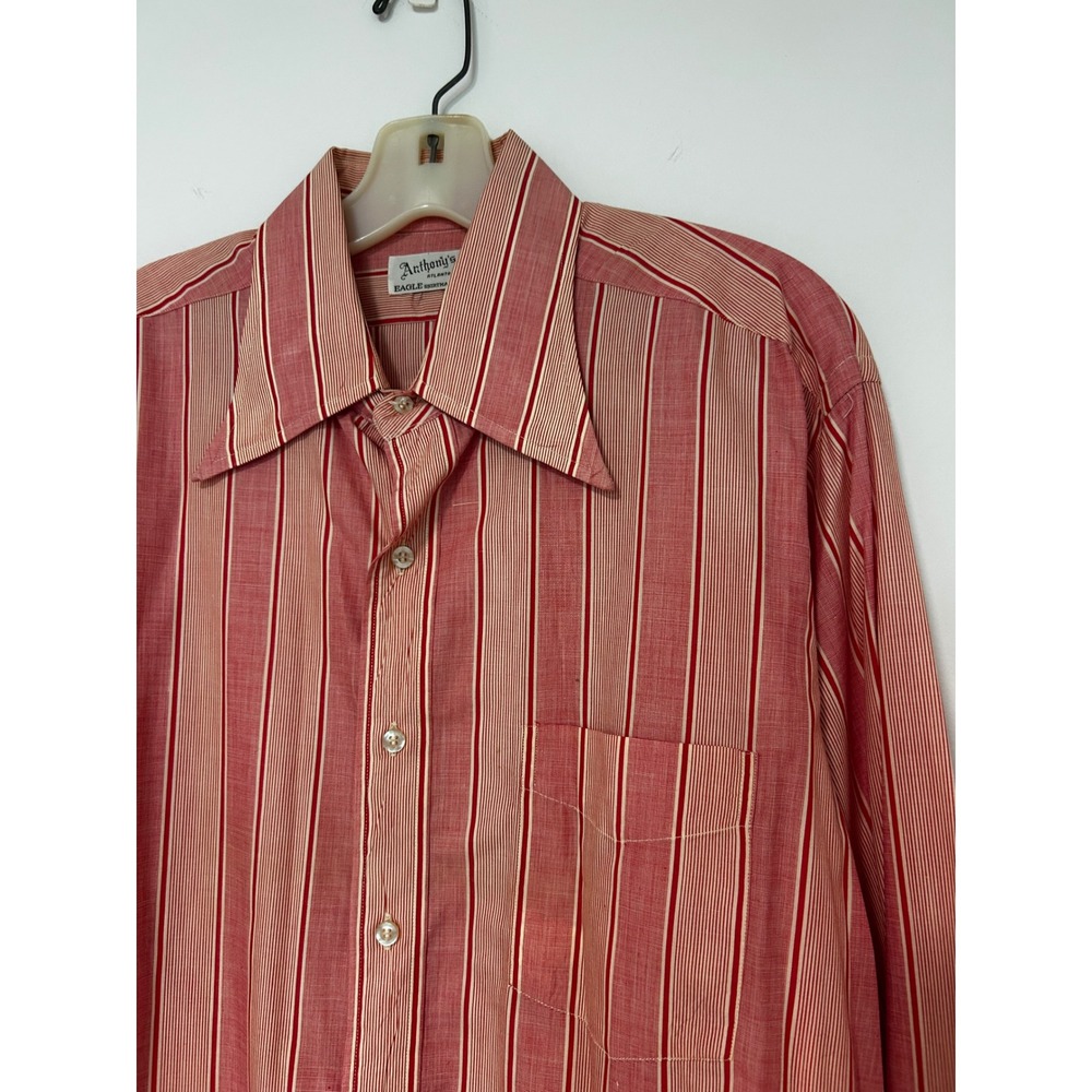 Vintage Eagle Shirtmakers Mens Red White Striped 70s Point Collar Shirt 16.5 4